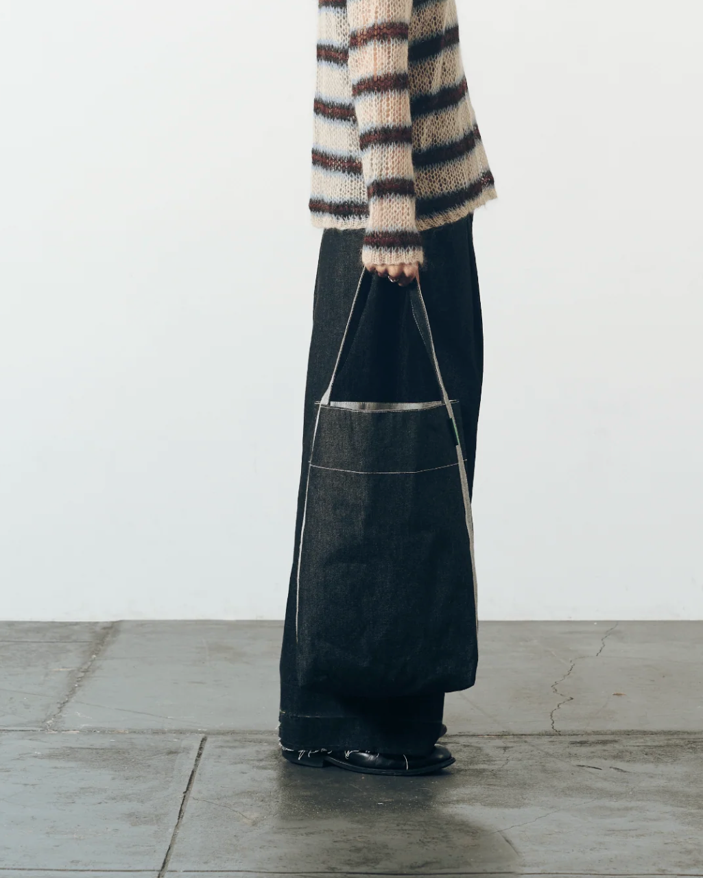 Reversible Denim Large Tote in Black